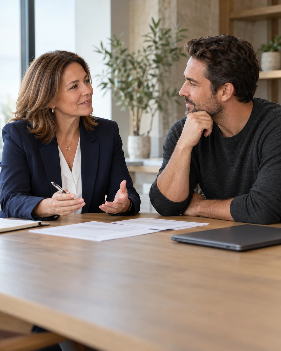 A business owner discussing plans with a funding advisor