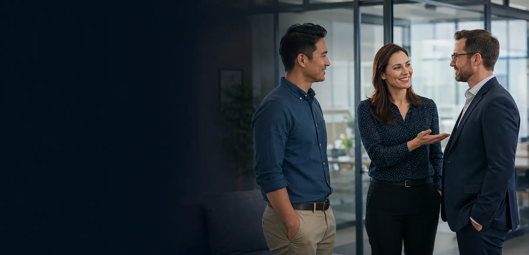 A referral partner introducing a business owner to a Westwind funding advisor in a modern office